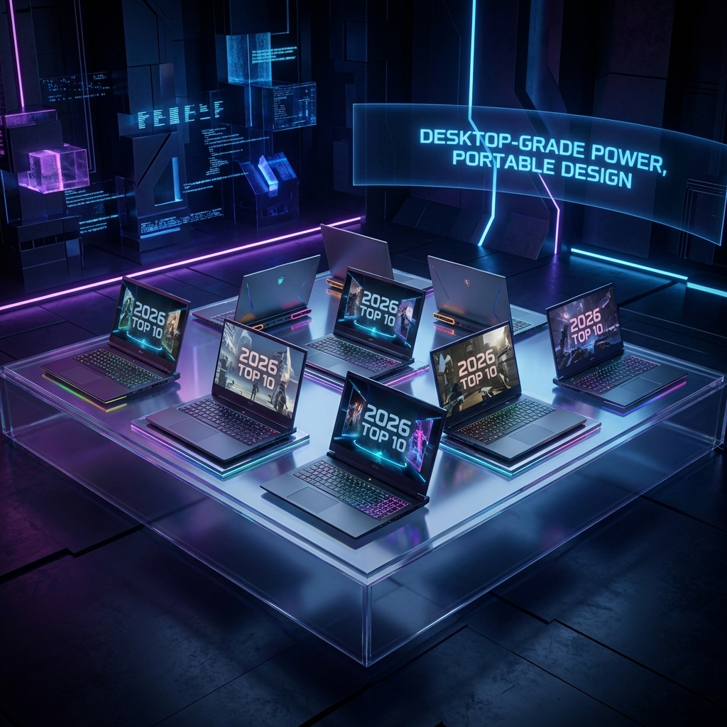 Concept art of the top gaming laptops of 2026 showing futuristic designs and RGB lighting